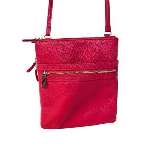 Genuine Giani Bernini Leather Three Zippered Compartments Crossbody Handbag Pink